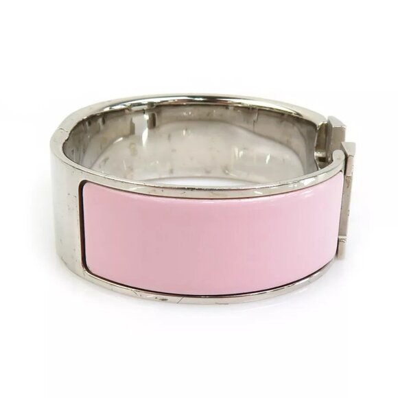 Auth HERMES Clic Clac H Bangle Bracelet Silver/Light Pink Metal/Enamel - Picture 4 of 8